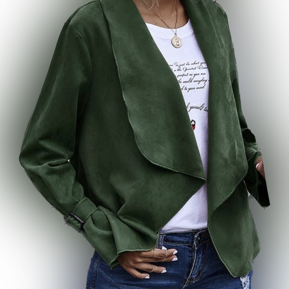 NWOT Boho Green Open Front, Drape-Collar, Light Weight Jacket